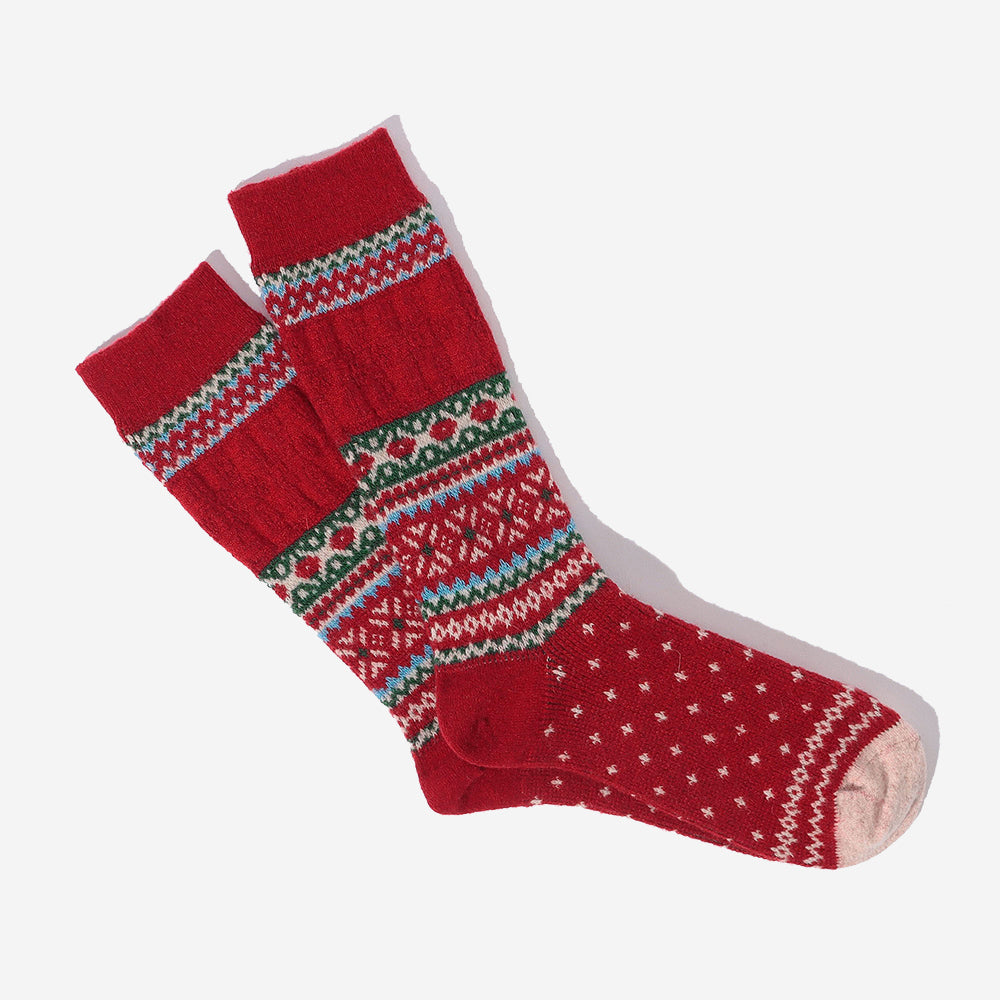 Snow Links Jacquard Crew Socks - Red