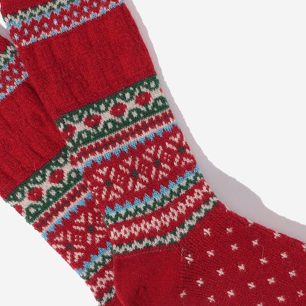 Snow Links Jacquard Crew Socks - Red