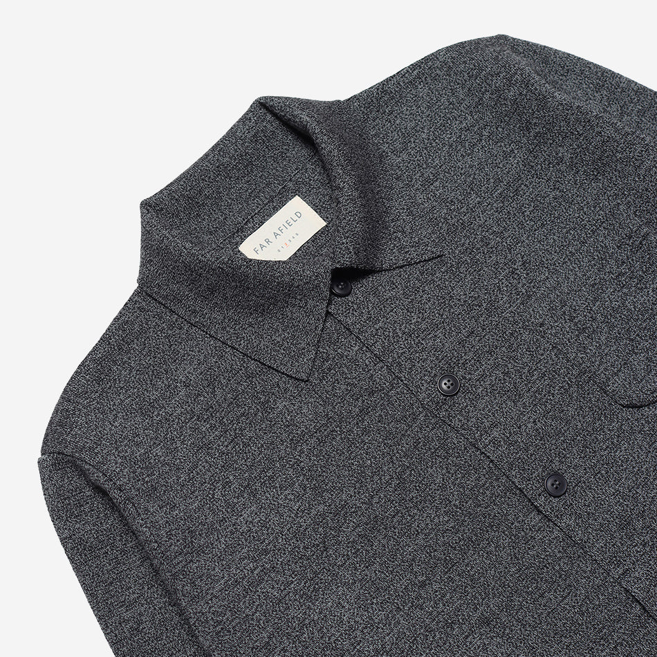 Station Merino Wool Cardigan - Melange Grey/Black