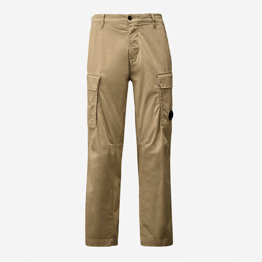 Stretch Sateen Loose Cargo Lens Pants - Khaki