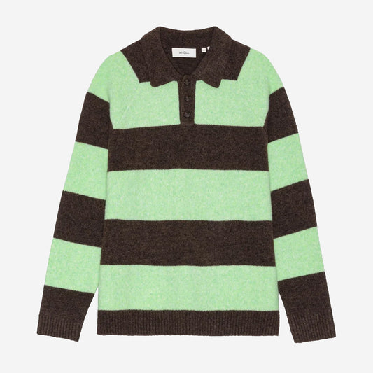 Striped Wool Knitted Polo - Mountain Brown Melange