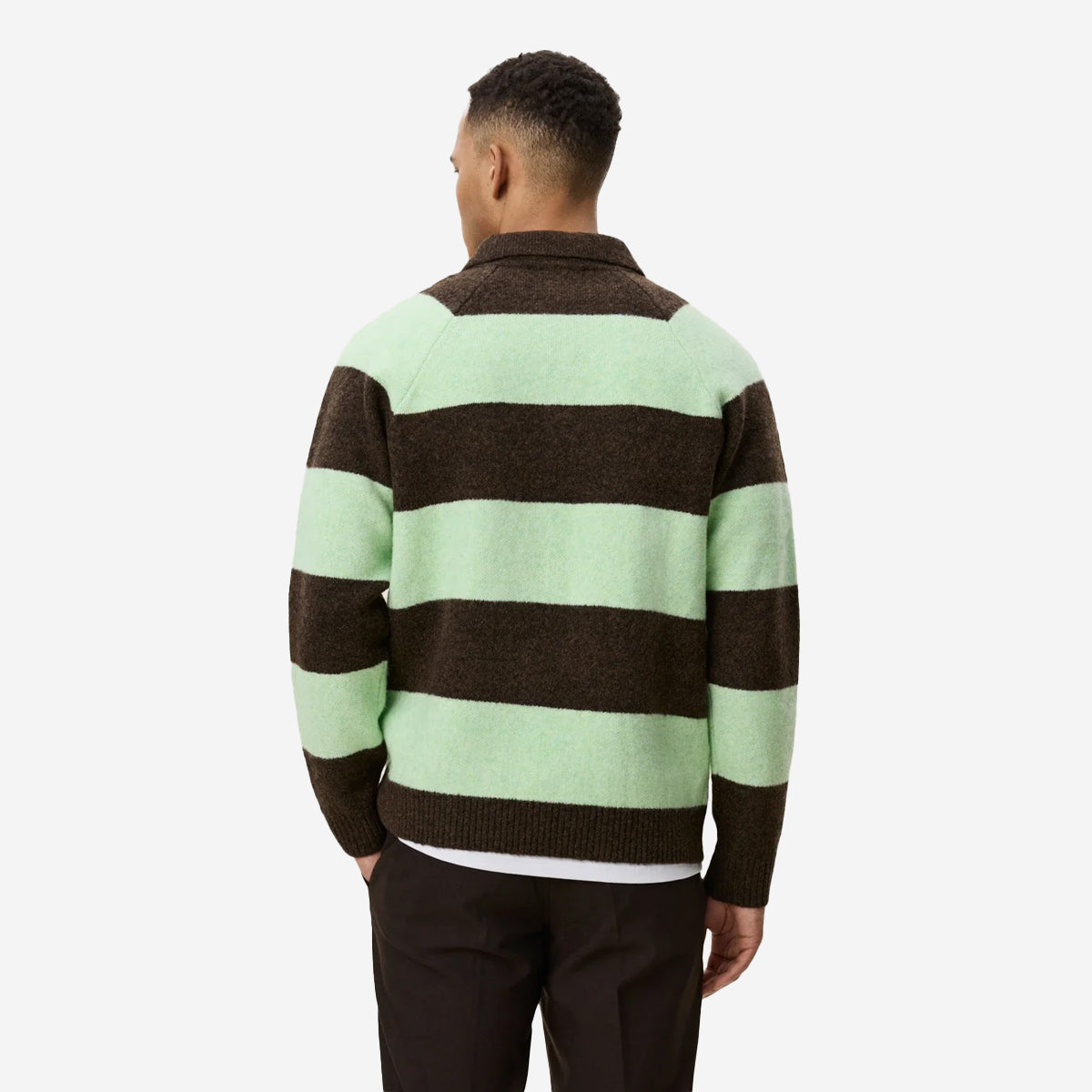 Striped Wool Knitted Polo - Mountain Brown Melange