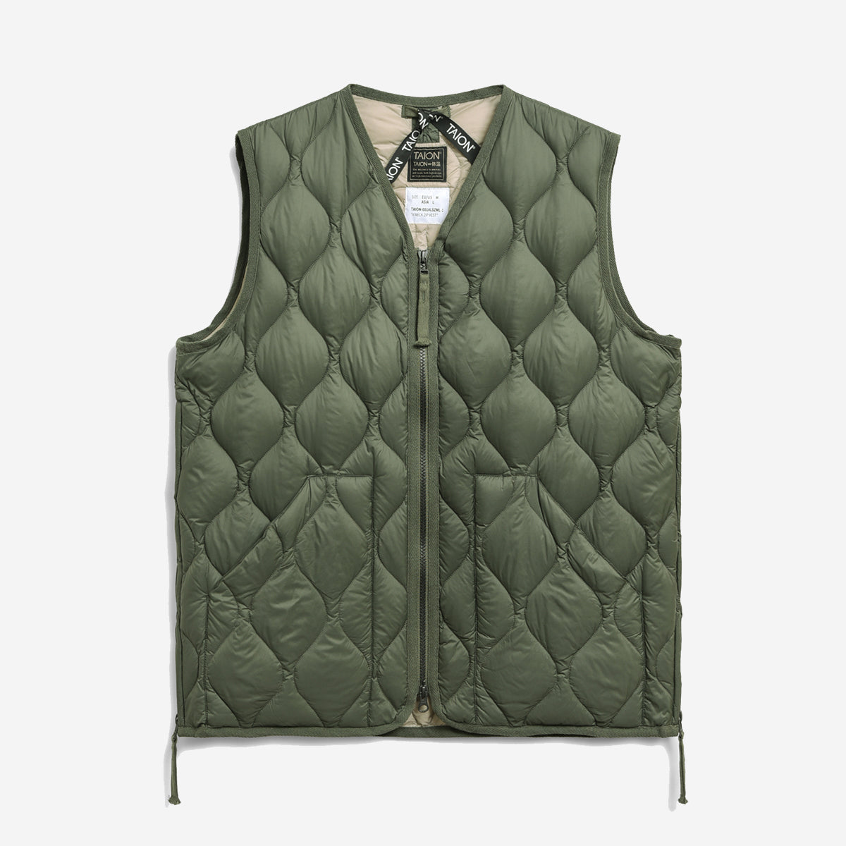 Military Zip V-Neck Down Soft Shell Vest - Olive