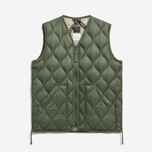 Military Zip V-Neck Down Soft Shell Vest - Olive