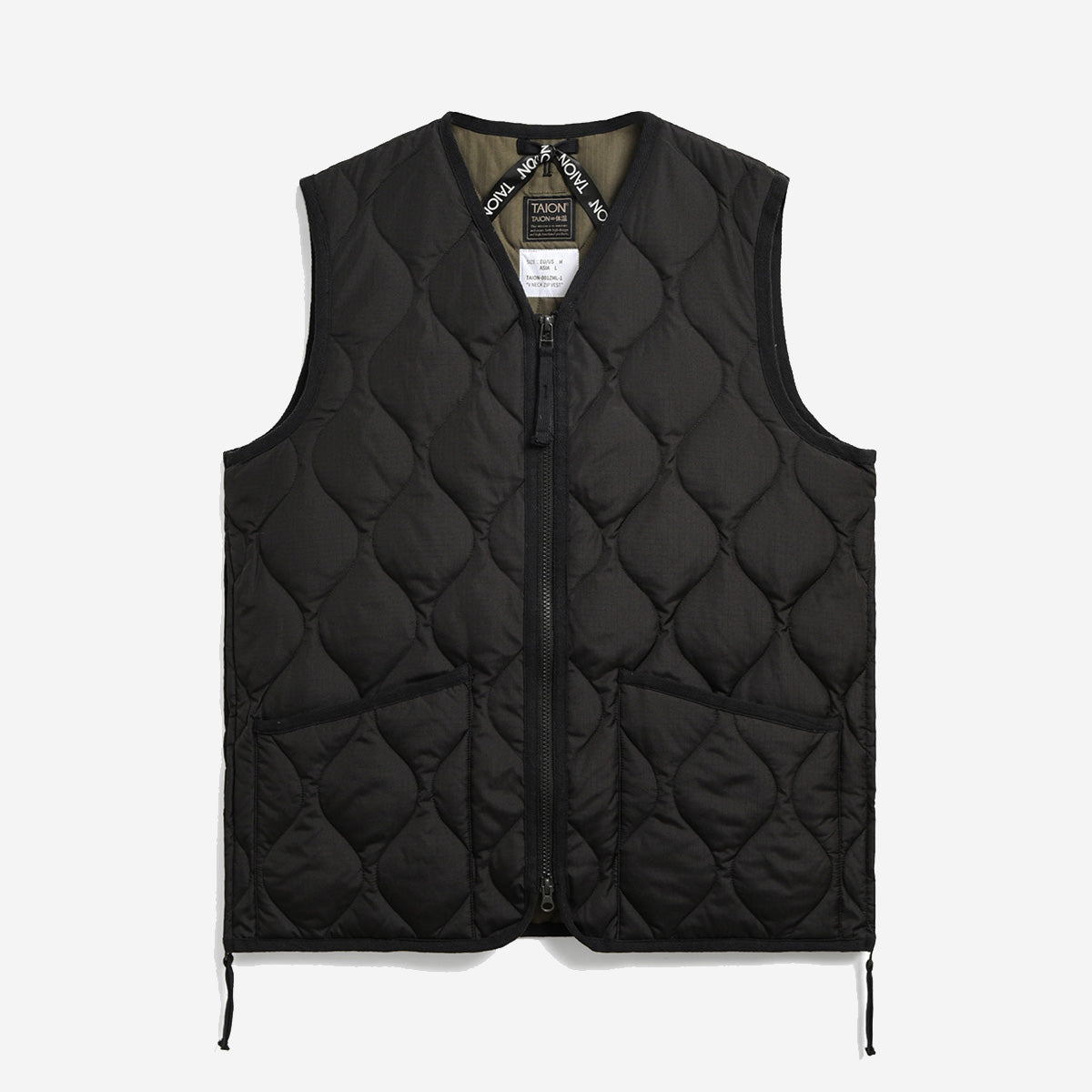 Military Zip V-Neck Down Hard Shell Vest - Black