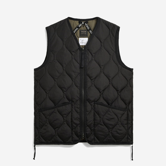 Military Zip V-Neck Down Hard Shell Vest - Black