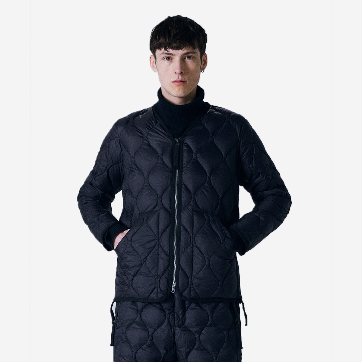 Military Zip V-Neck Down Soft Shell Jacket - Dark Navy