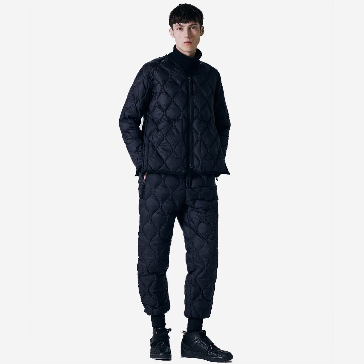 Military Zip V-Neck Down Soft Shell Jacket - Dark Navy