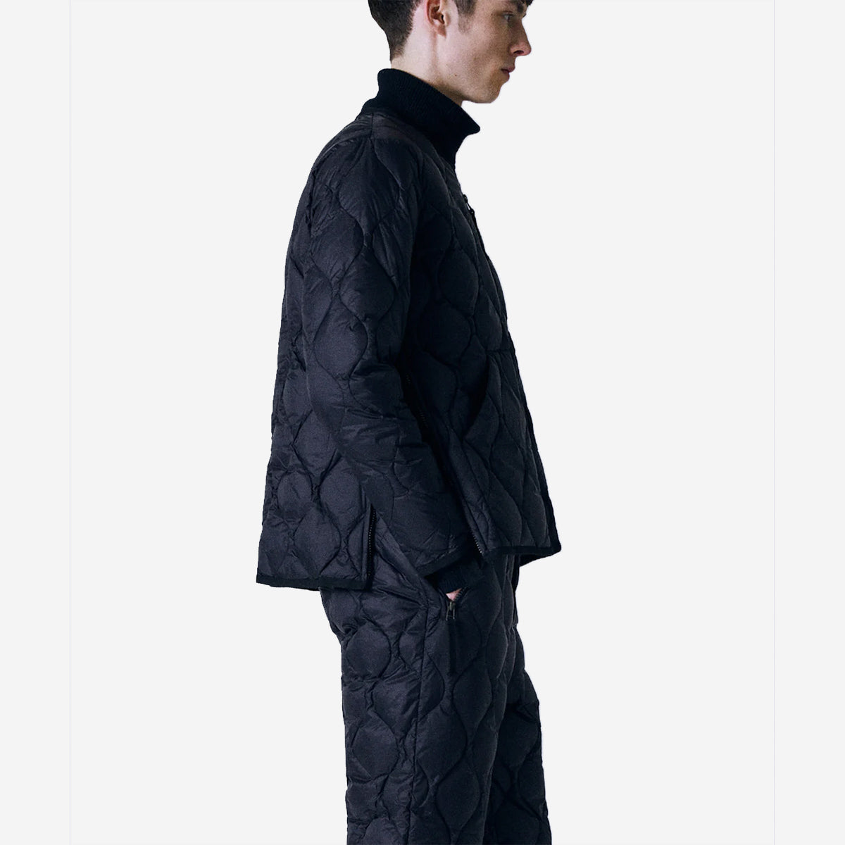 Military Zip V-Neck Down Soft Shell Jacket - Dark Navy