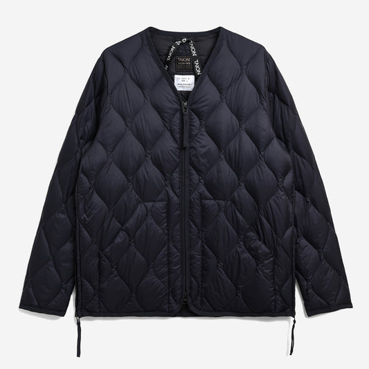 Military Zip V-Neck Down Soft Shell Jacket - Dark Navy