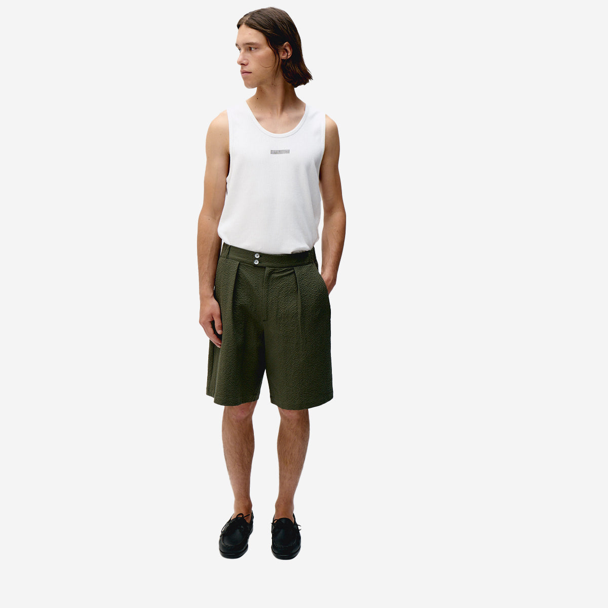 Tailor Bermuda Seersucker Shorts - Olive