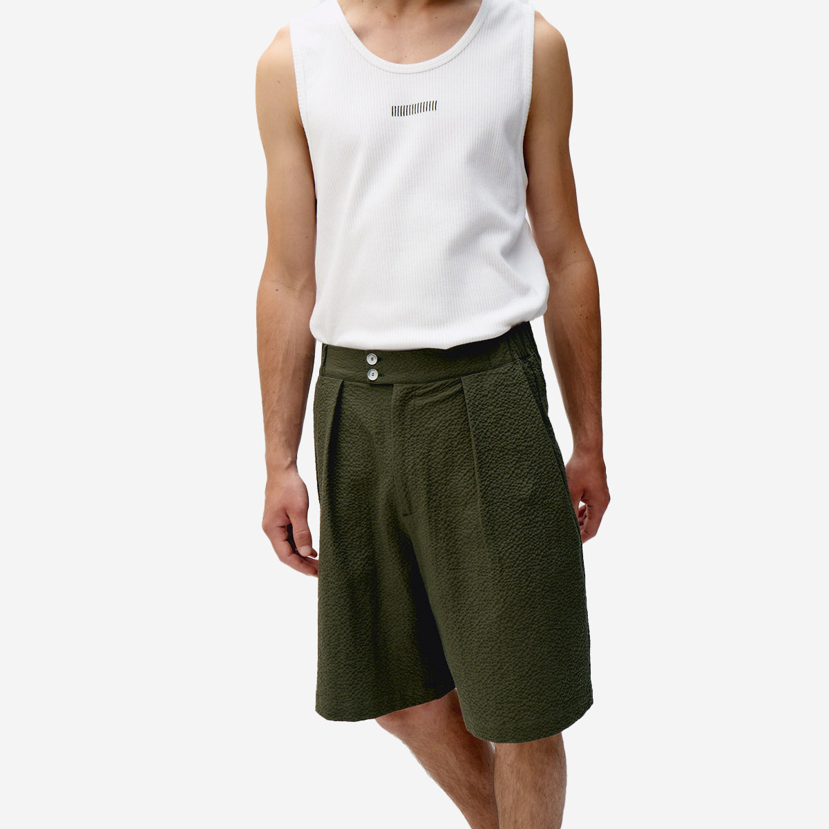 Tailor Bermuda Seersucker Shorts - Olive