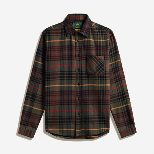 Tip Plaid Flannel Shirt - Olive/Brown