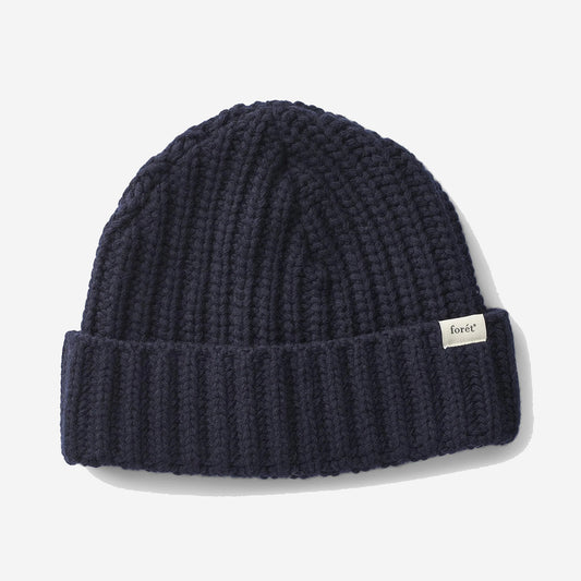 Trip Chunky Wool Rib Knit Beanie - Navy