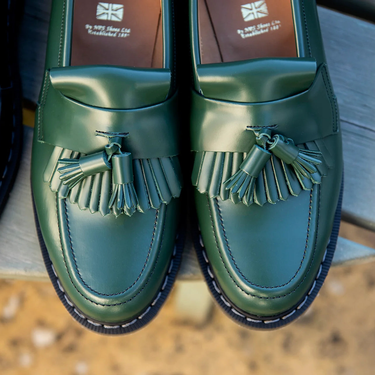 Tassel Loafer with Long Fringe - Green Hi-Shine