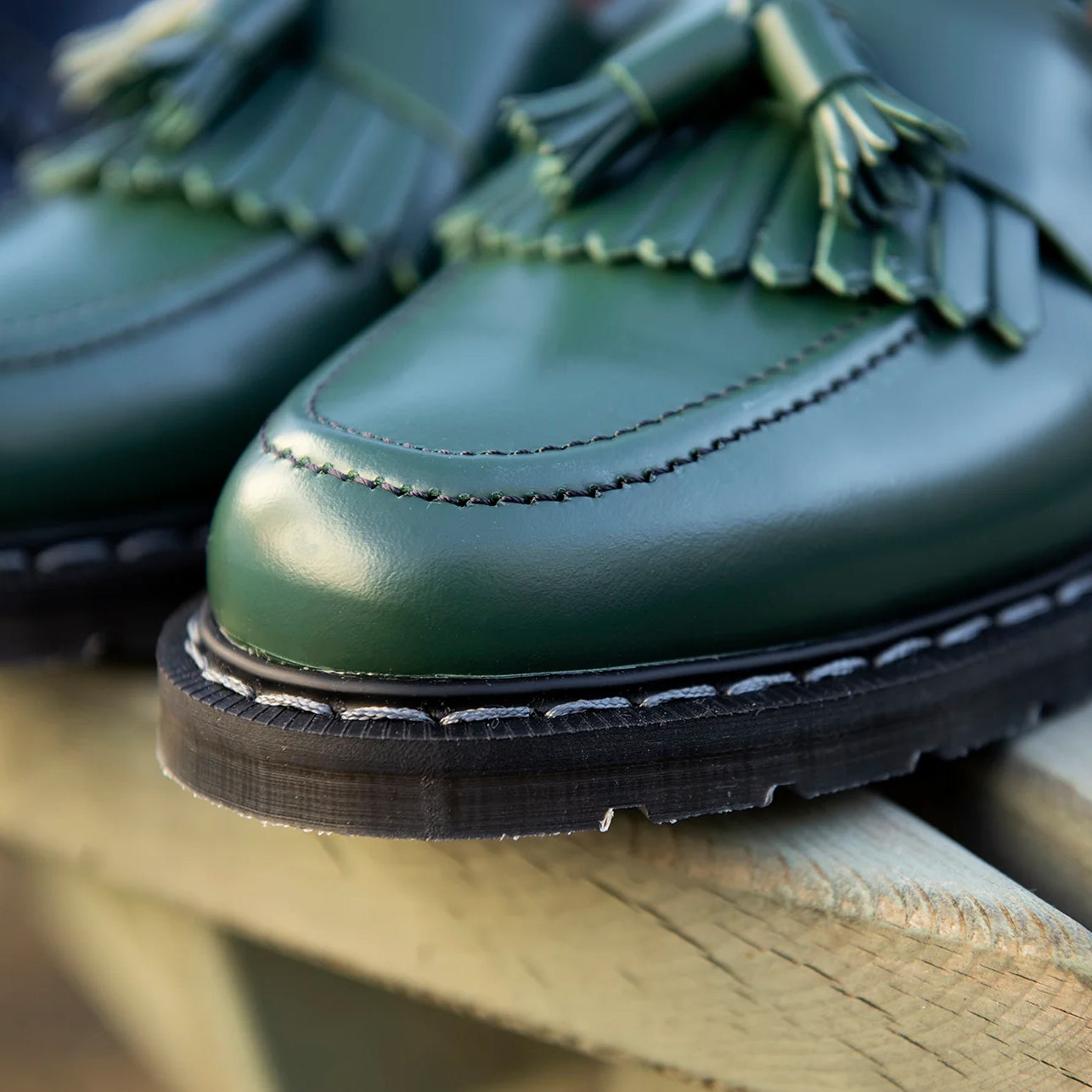 Tassel Loafer with Long Fringe - Green Hi-Shine