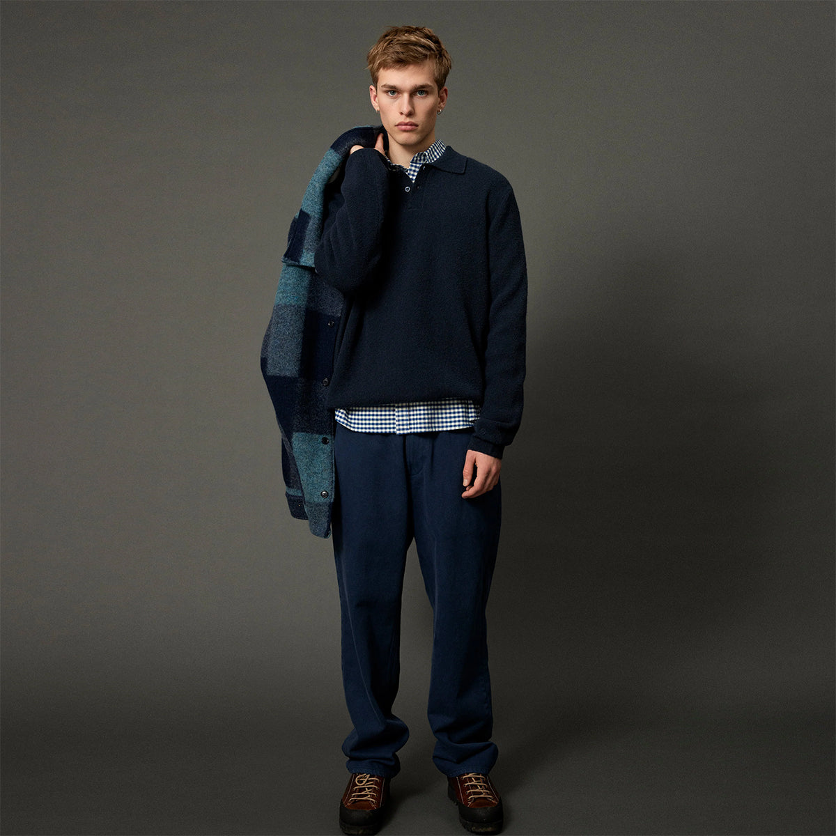 Timber Brushed Wool Knit Polo - Navy