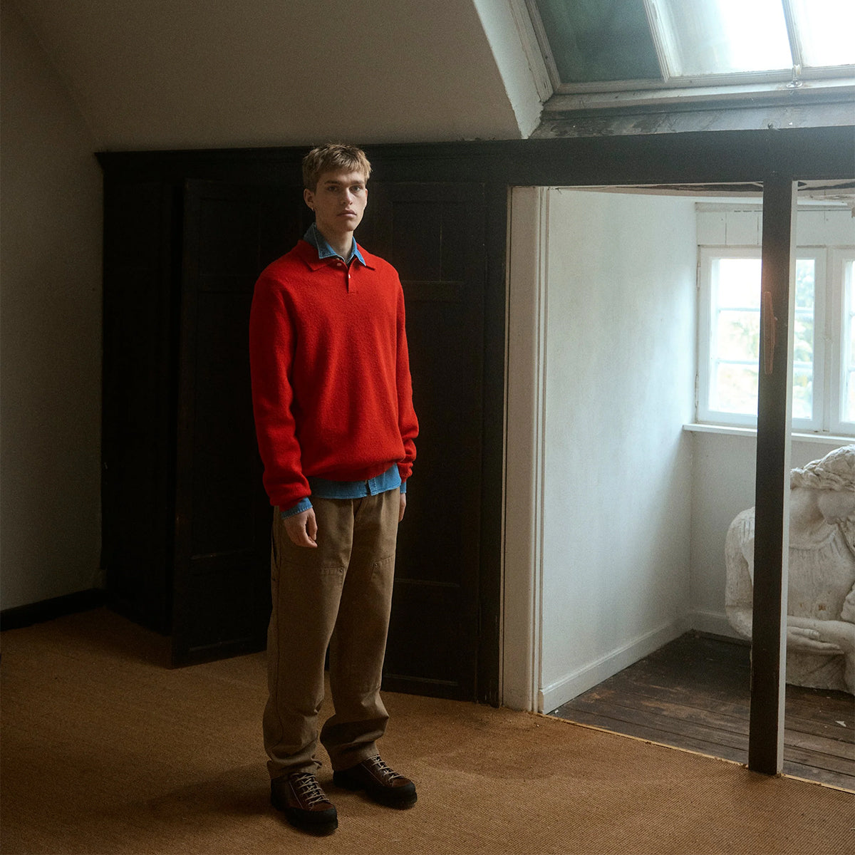 Timber Brushed Wool Knit Polo - Red