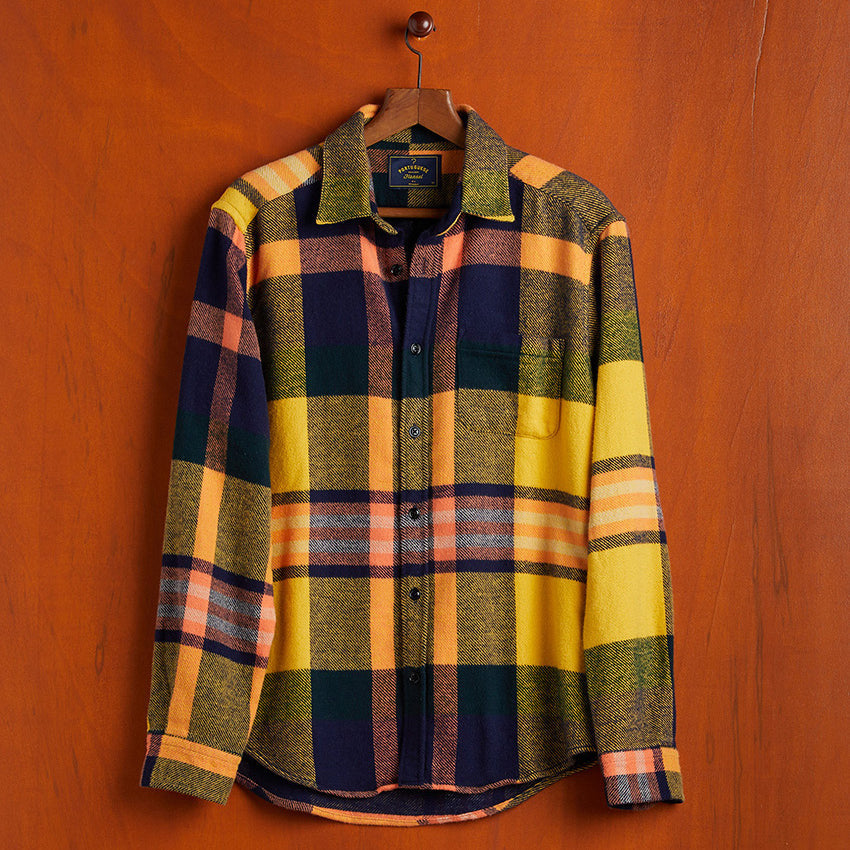 Tirol Big Plaid Flannel Shirt - Yellow/Navy