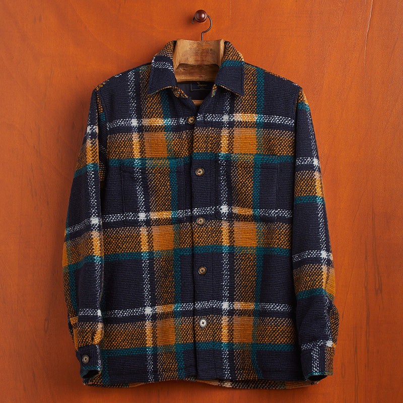 Tricot Plaid Overshirt - Navy/Orange