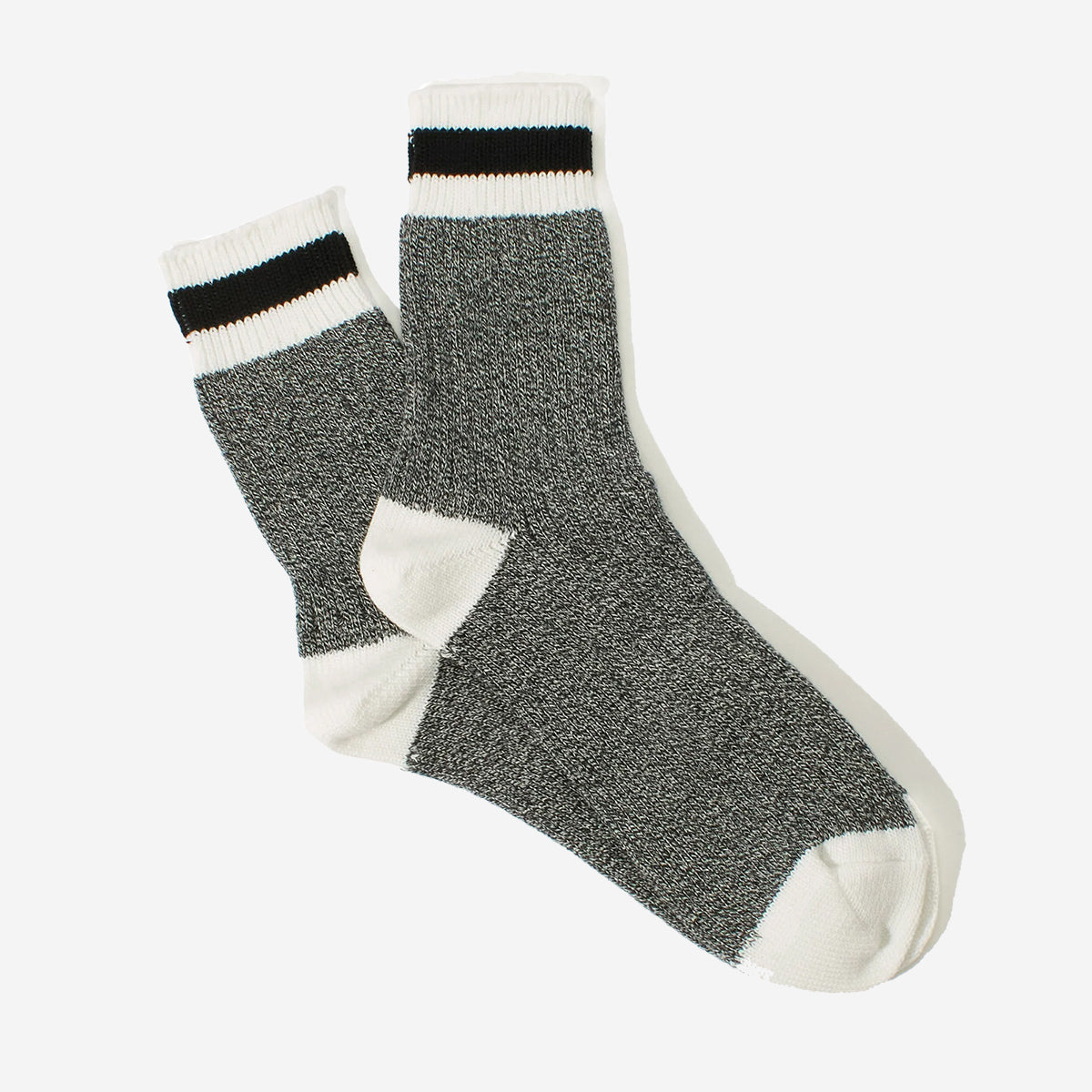 Tuck Cuff Stripe Quarter Socks - Black Melange
