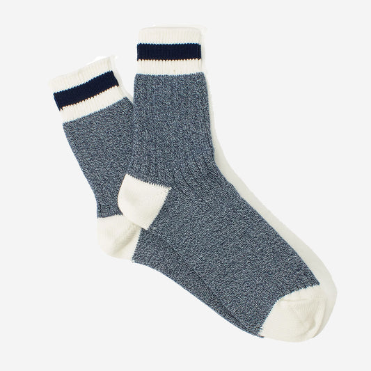 Tuck Cuff Stripe Quarter Socks - Navy Melange