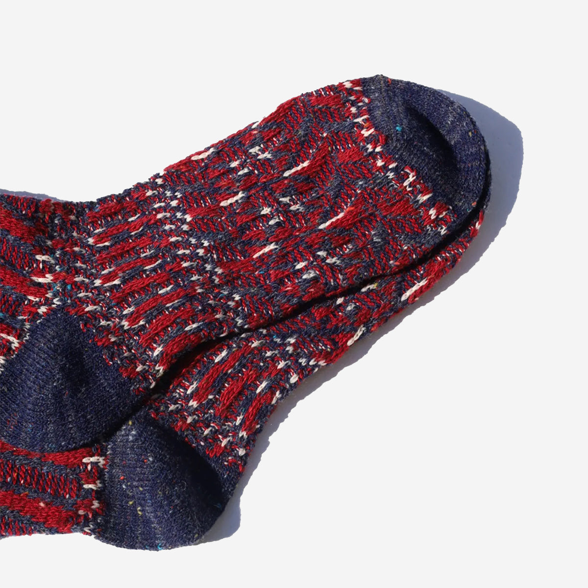 Tweed Jacquard Pattern Crew Socks - Navy