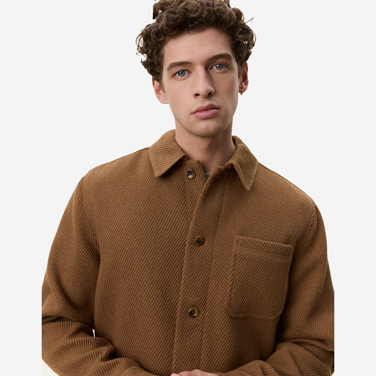 Twill Wool Overshirt - Rubber Brown