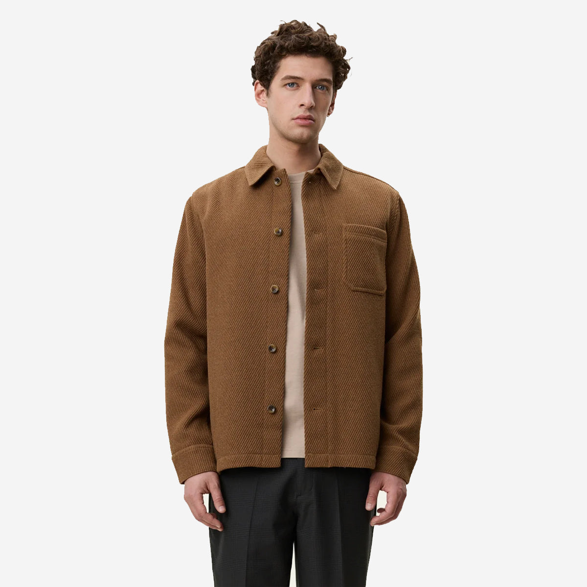 Twill Wool Overshirt - Rubber Brown