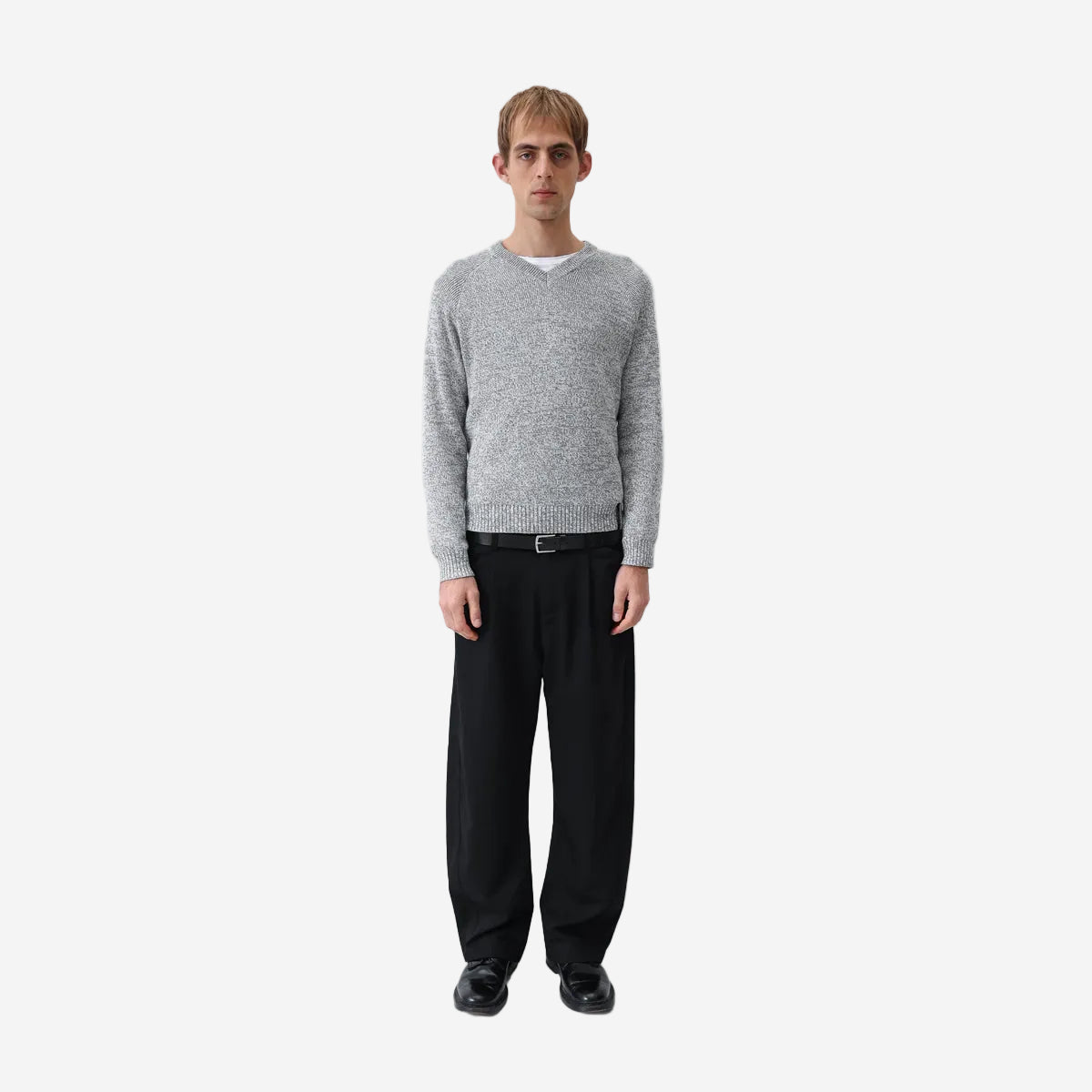 V-Neck Heather C/W Knit Sweater - Ash