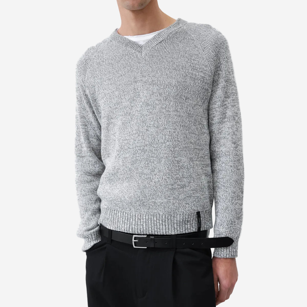 V-Neck Heather C/W Knit Sweater - Ash