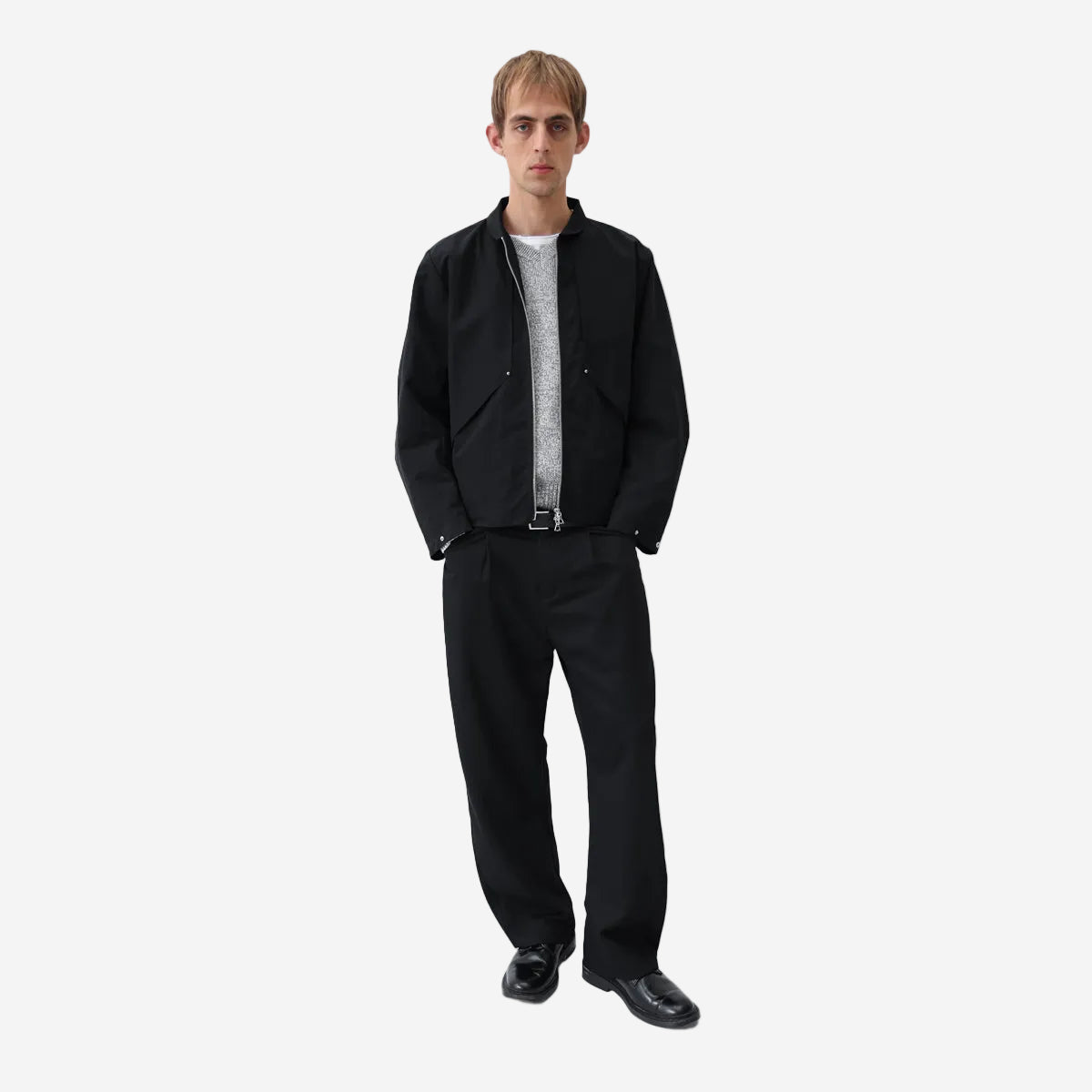 V-Neck Heather C/W Knit Sweater - Ash