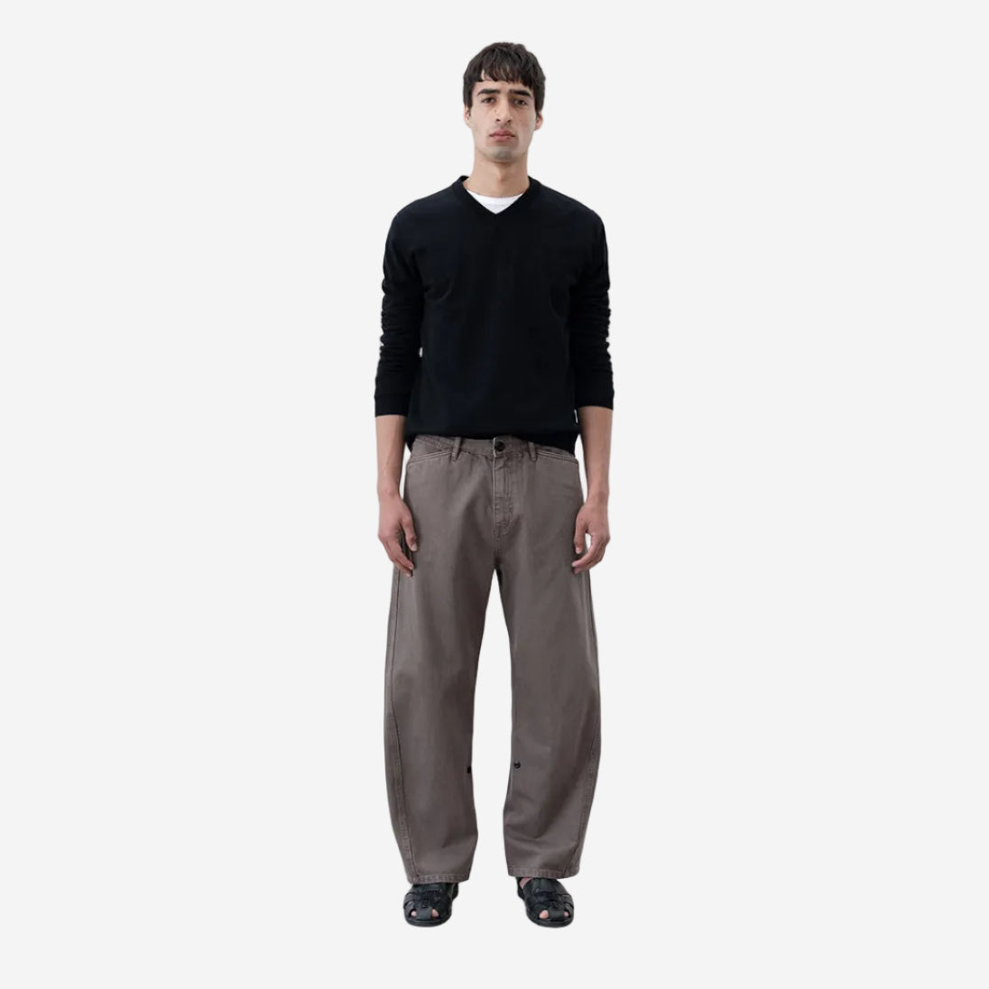 V-Neck Knit Cotton Sweater - Black