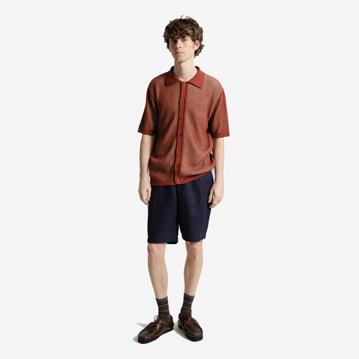 Velzy Helio Stripe S/S Polo Cardigan - Red/Sand