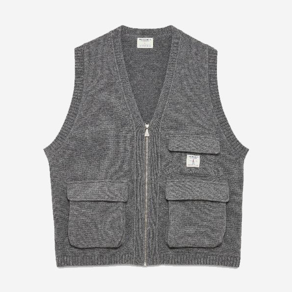 Utility Wool Knit Zip Vest - Mid Grey