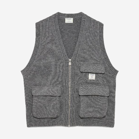 Utility Wool Knit Zip Vest - Mid Grey