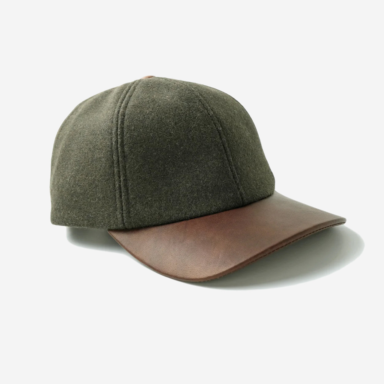 Wool Leather Ball Cap - Olive/Brown