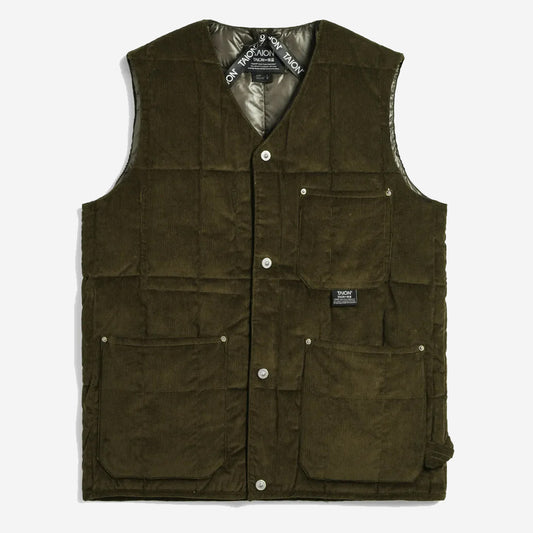 Work V-Neck Button Down Corduroy Vest - Dark Olive