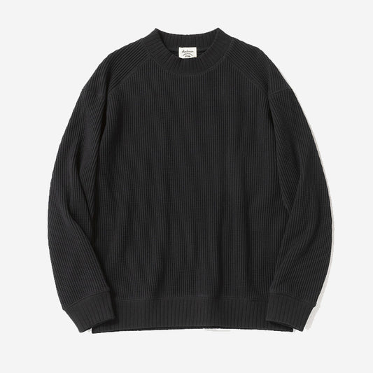 Big Waffle Mid-Neck Sweater - Black