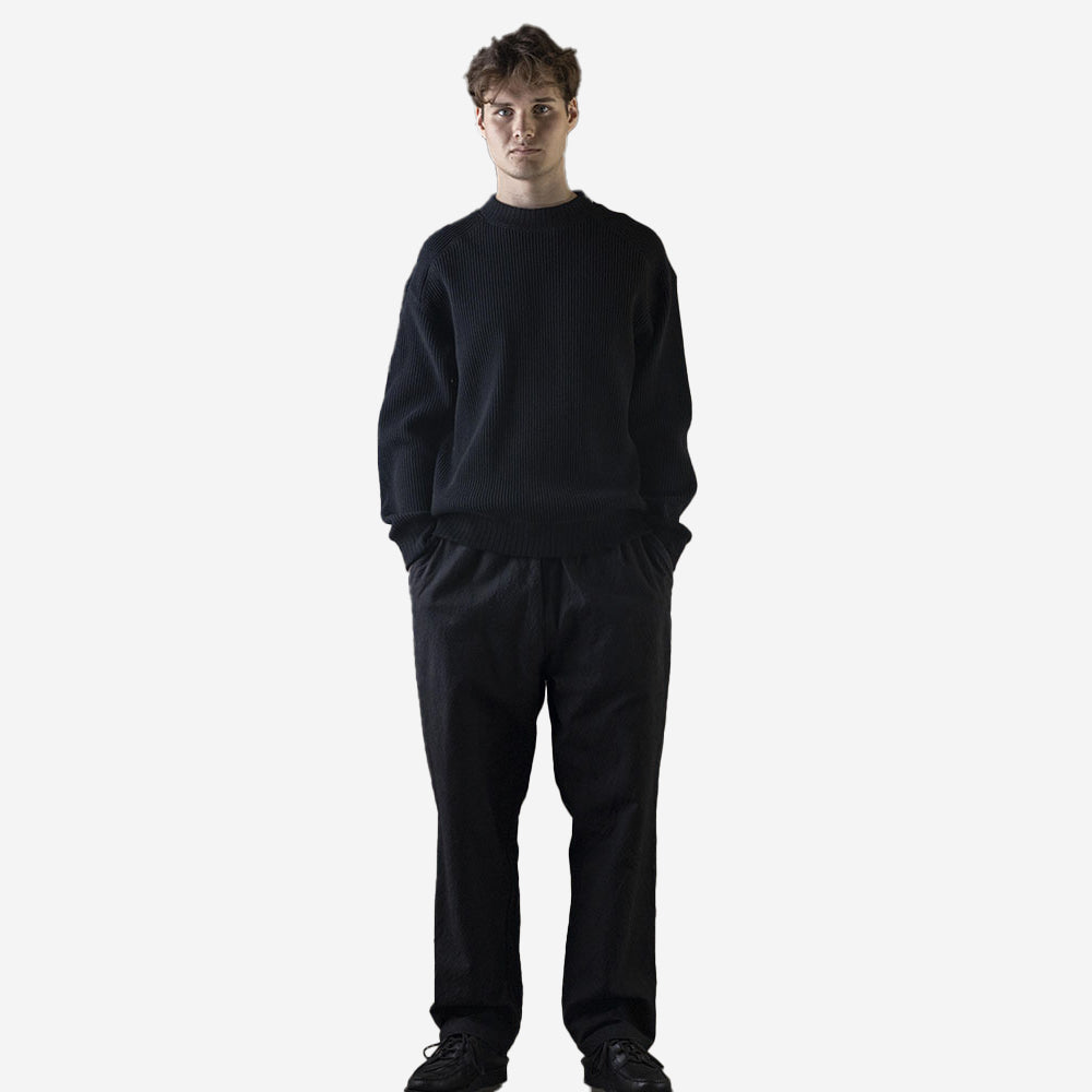 Big Waffle Mid-Neck Sweater - Black