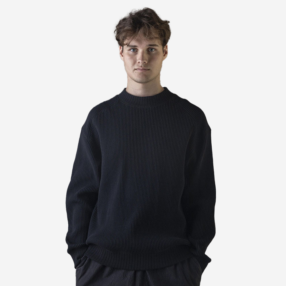 Big Waffle Mid-Neck Sweater - Black