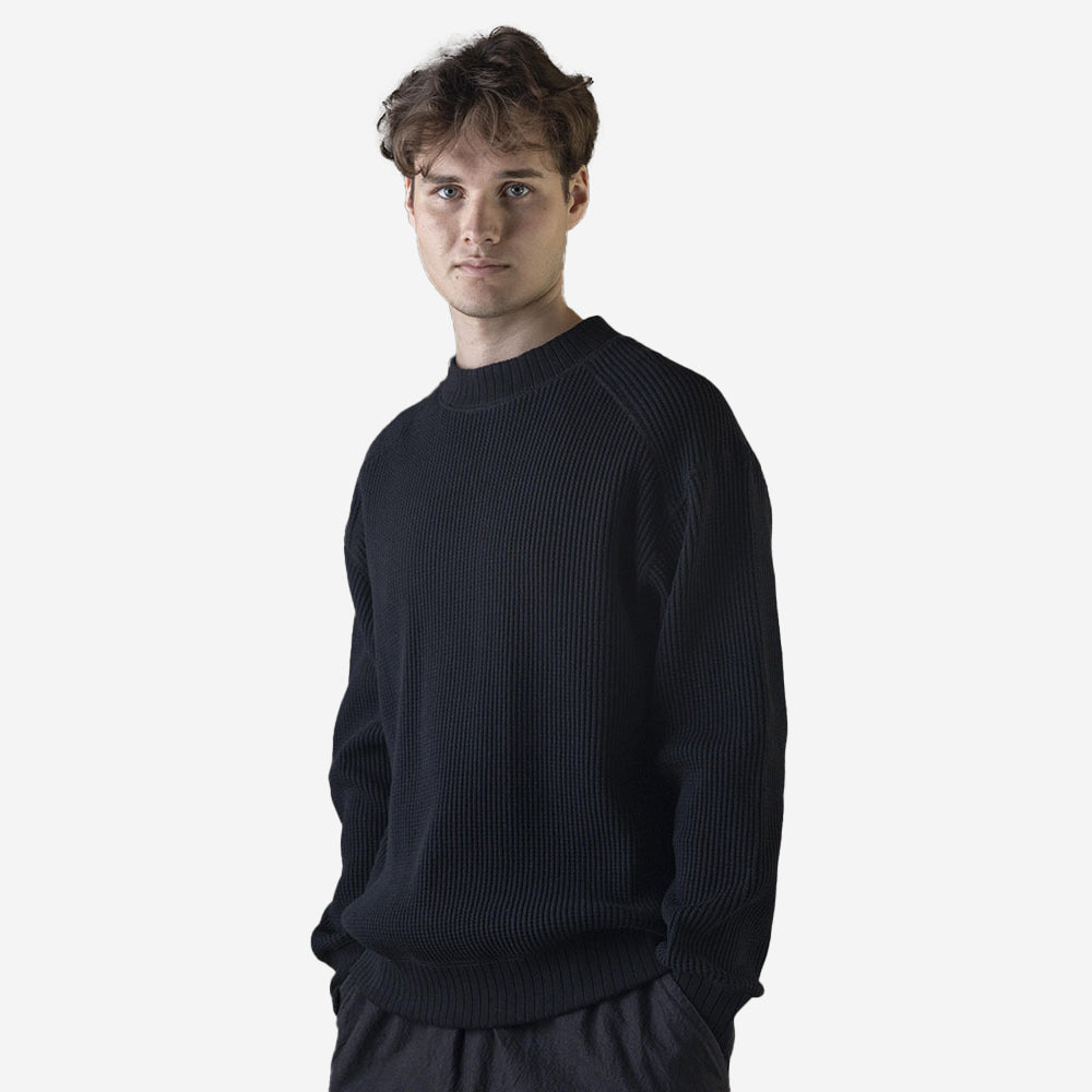 Big Waffle Mid-Neck Sweater - Black
