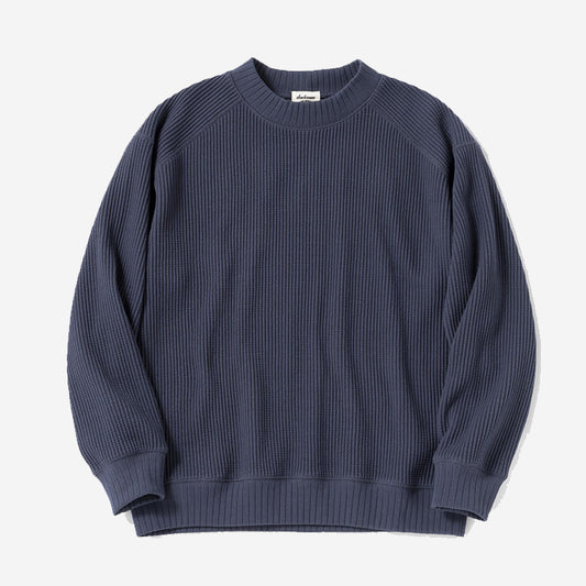 Big Waffle Mid-Neck Sweater - Retro Navy