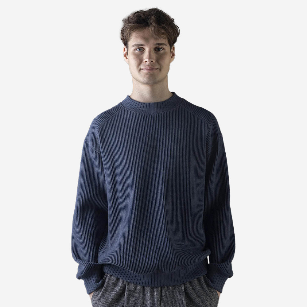 Big Waffle Mid-Neck Sweater - Retro Navy