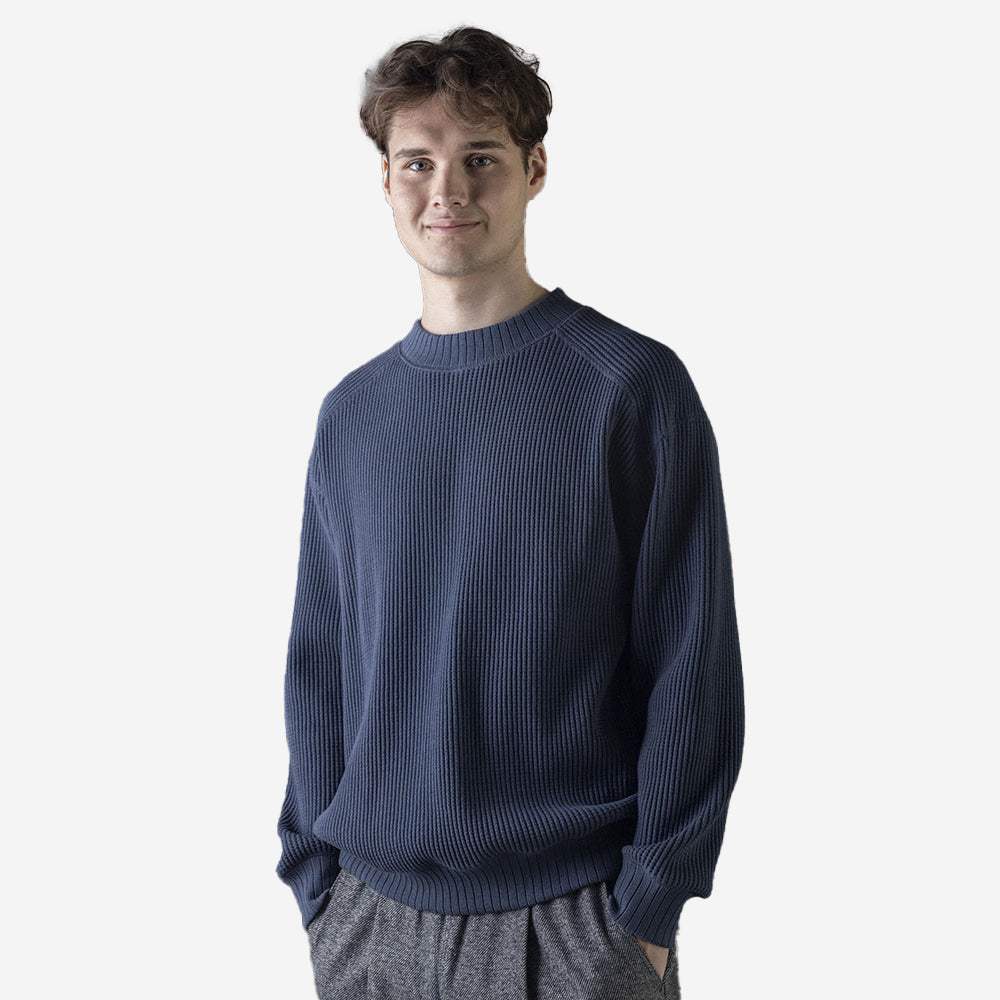 Big Waffle Mid-Neck Sweater - Retro Navy