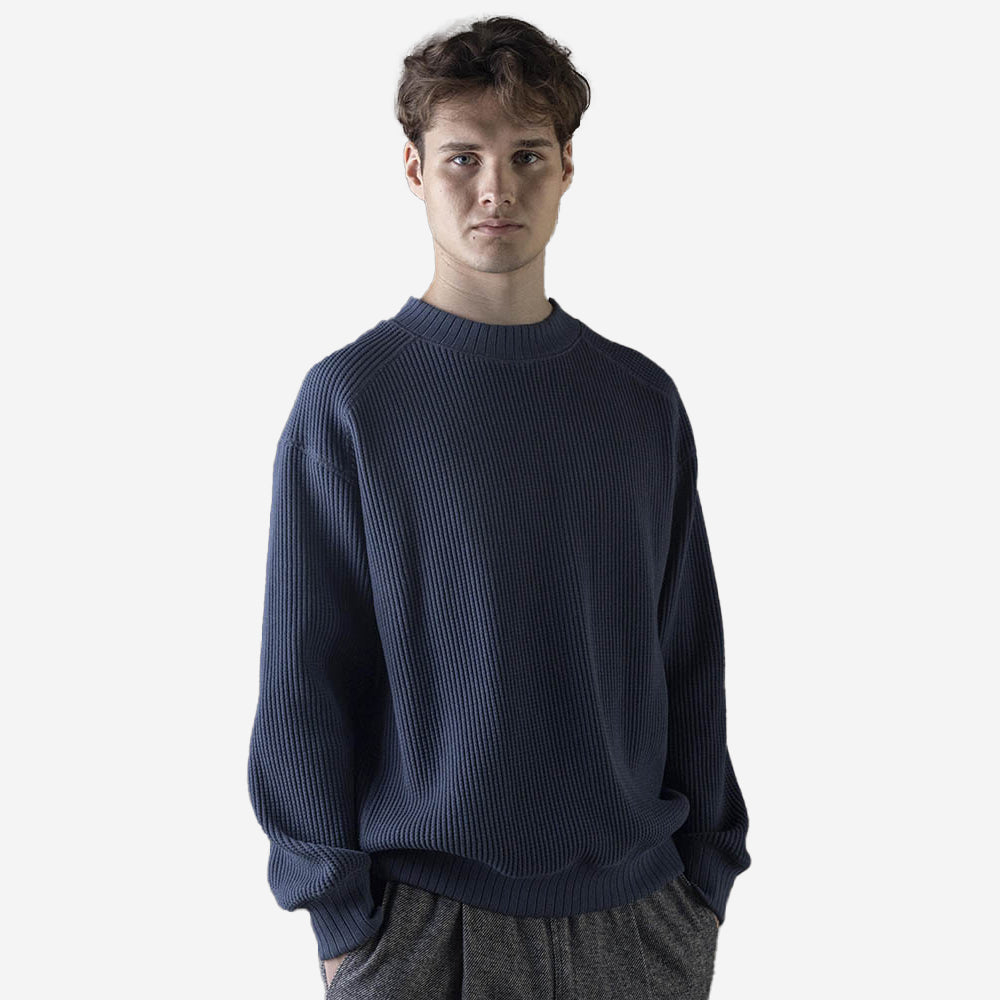 Big Waffle Mid-Neck Sweater - Retro Navy