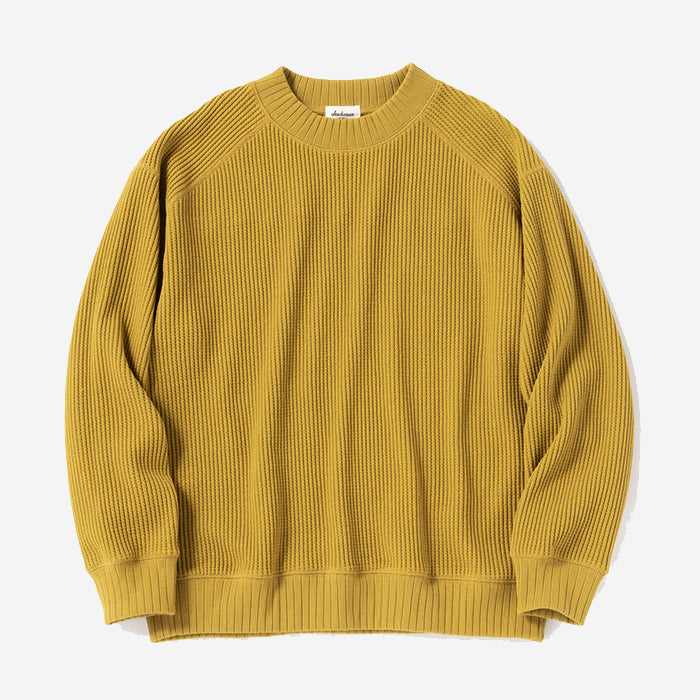 Big Waffle Mid-Neck Sweater - Mustard