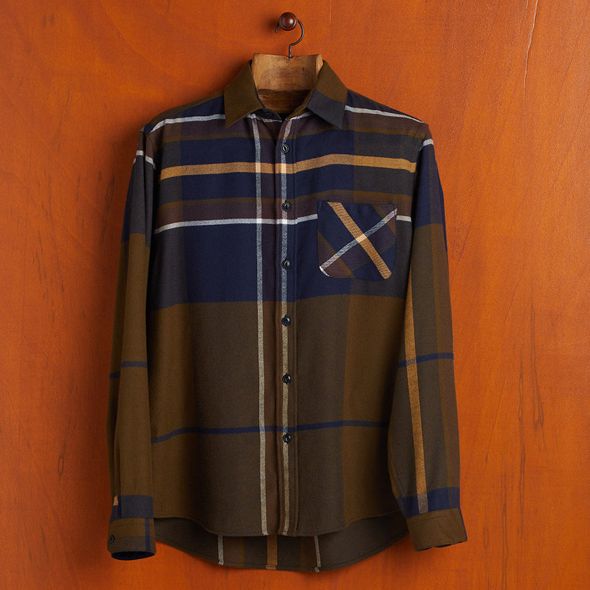 Wood Pallet Big Plaid Flannel Shirt - Olive/Navy