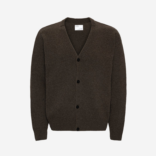 Merino Wool V-Neck Cardigan - Coffee Brown