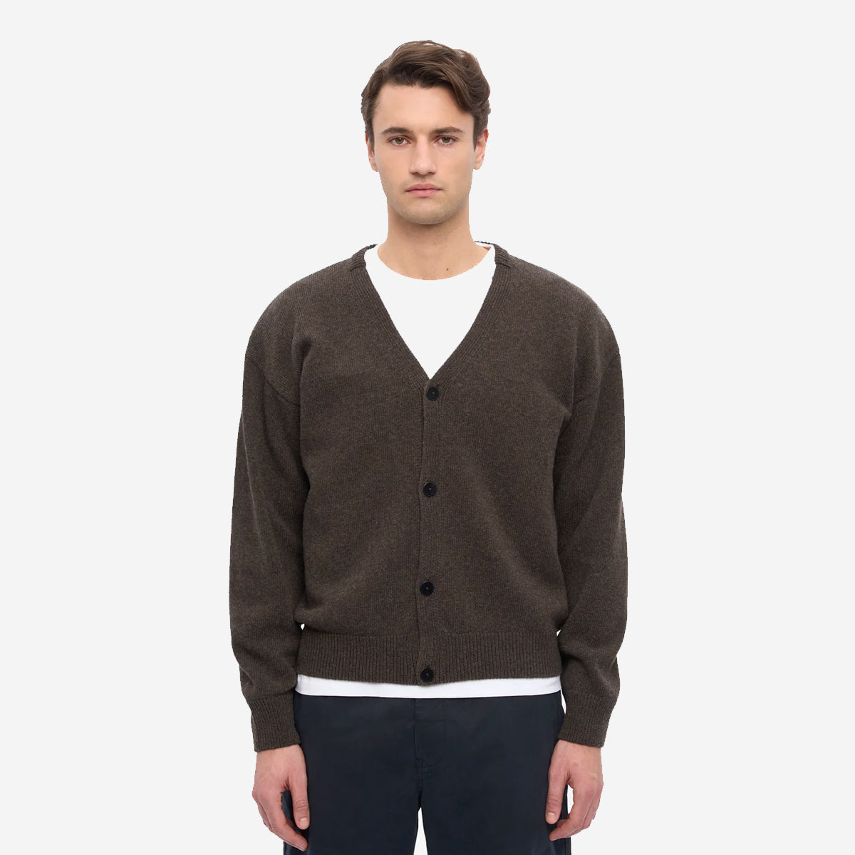 Merino Wool V-Neck Cardigan - Coffee Brown
